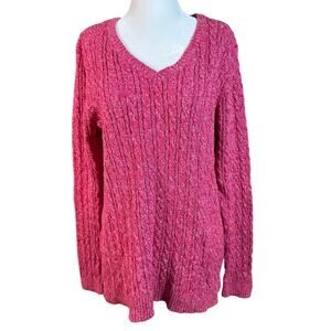 Croft & Barrow Pink Cable Knit Sweater Womens L V Neck Cotton